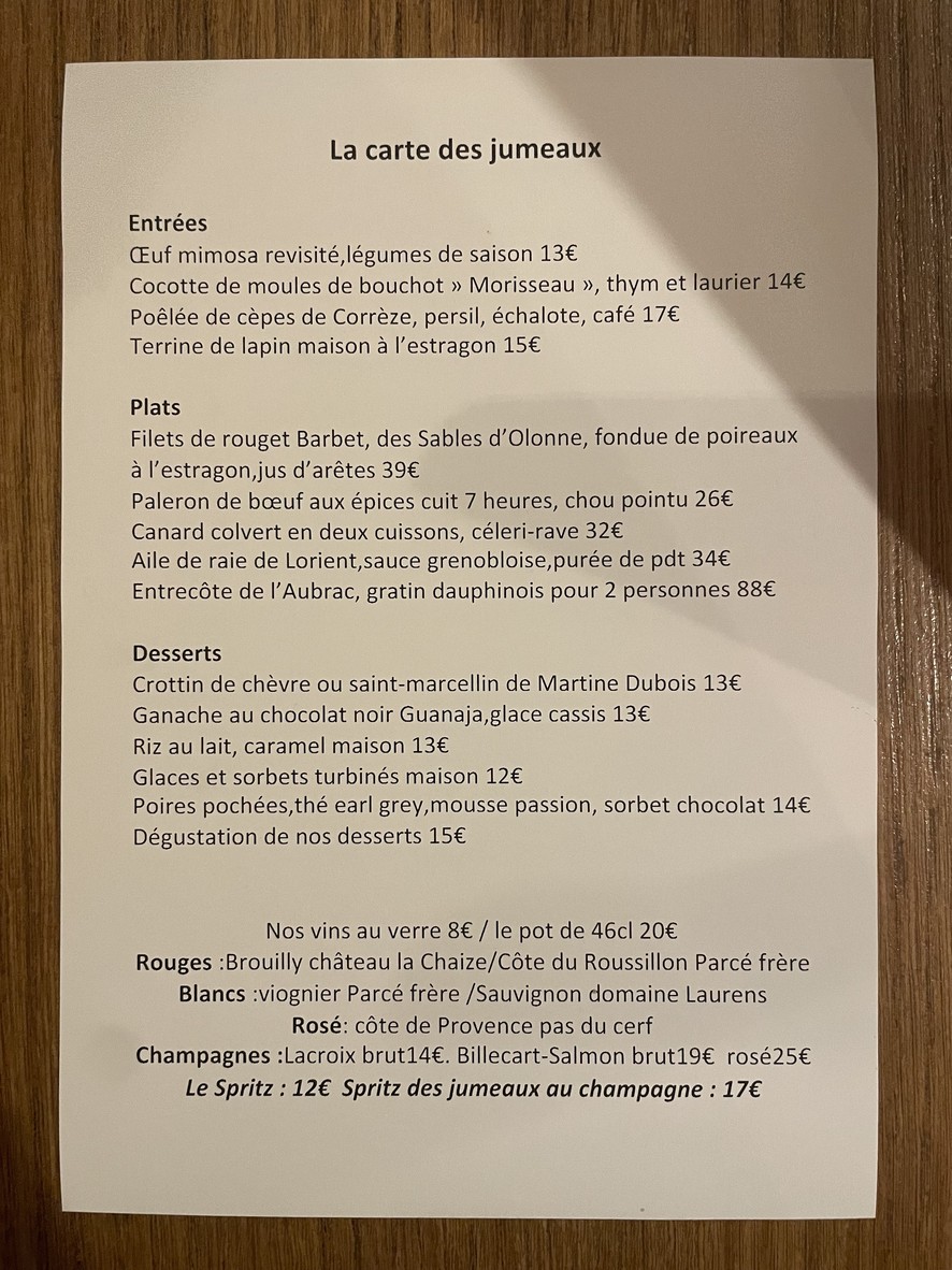 Chez Karl et Erick menu 1