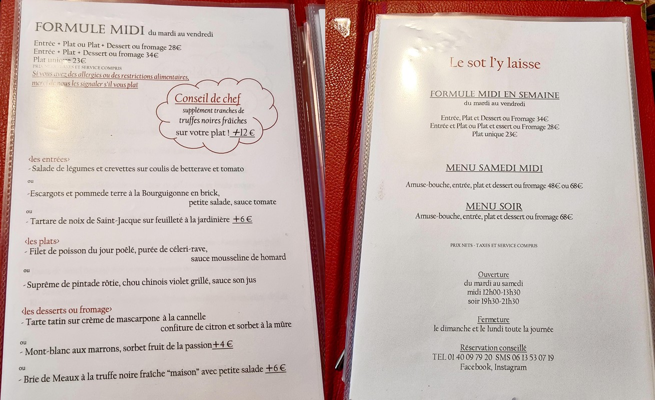 Sot l'y Laisse menu 1