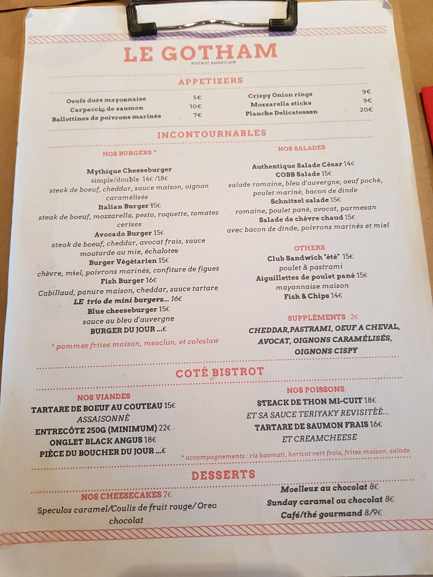 Le Gotham menu 1