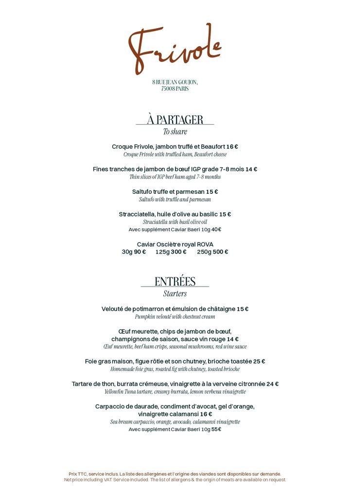 Frivole menu 1
