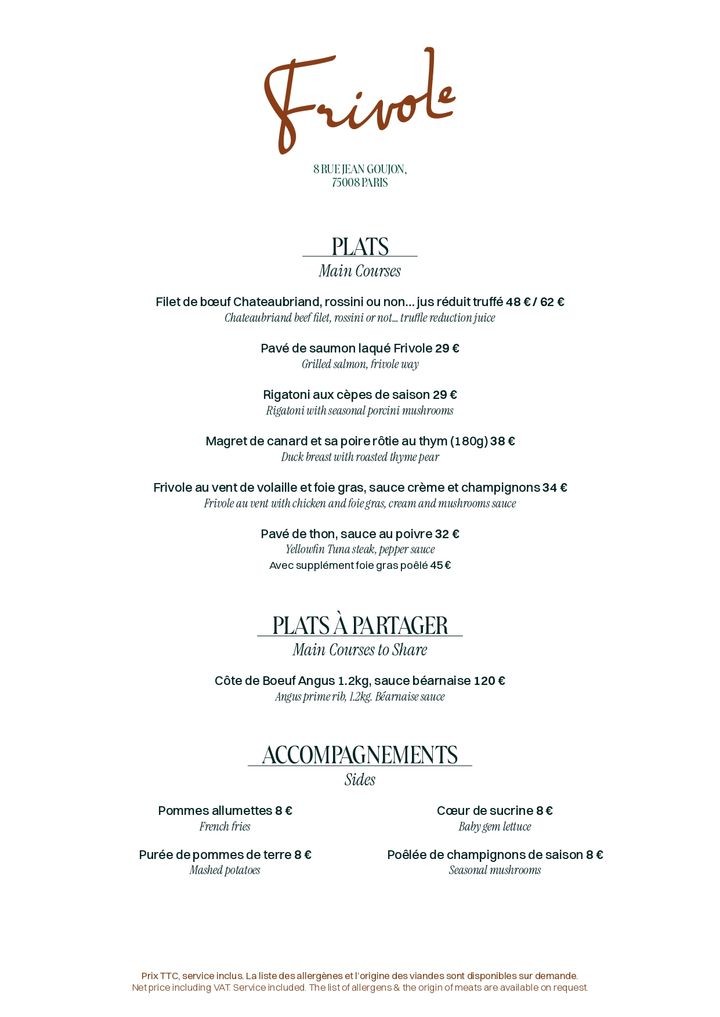 Frivole menu 2
