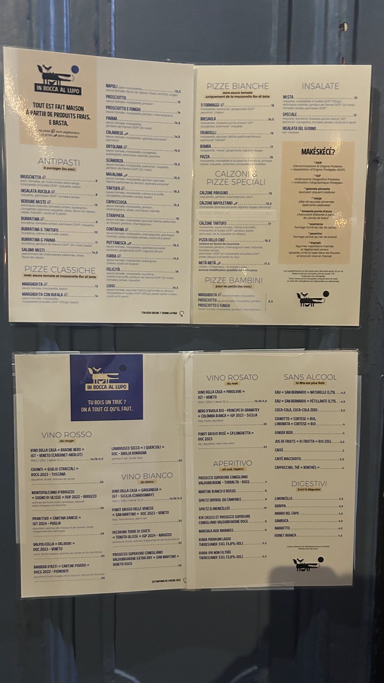 In bocca al lupo menu 1