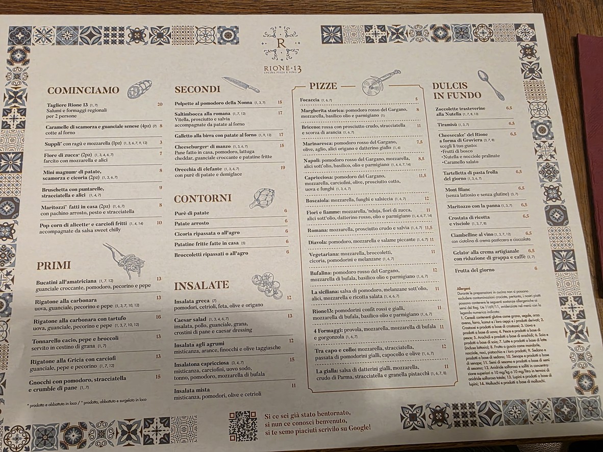 Rione 13 Ristorante menu 1