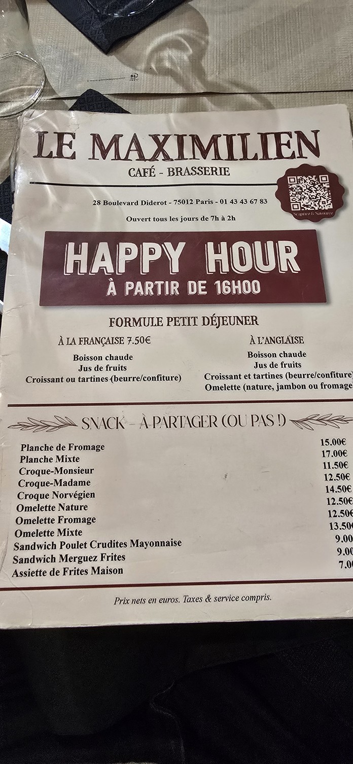 Le Maximilien menu 1