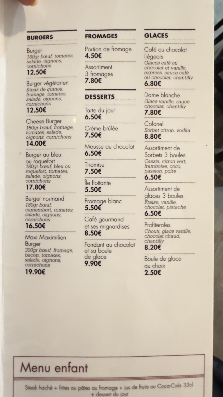 Le Maximilien menu 3