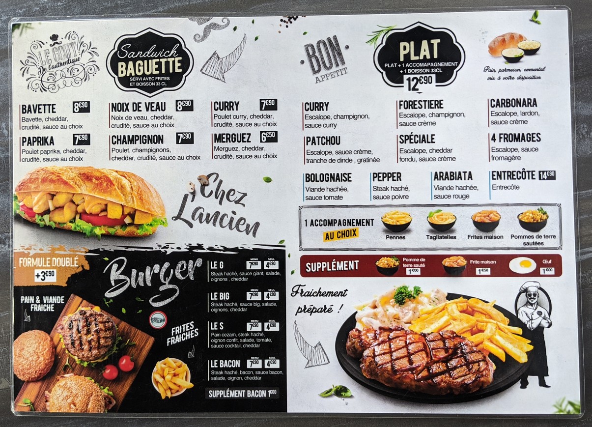 Chez l'ancien Nanterre menu 1