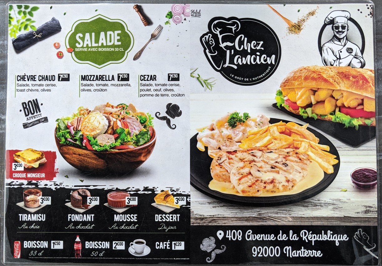 Chez l'ancien Nanterre menu 2