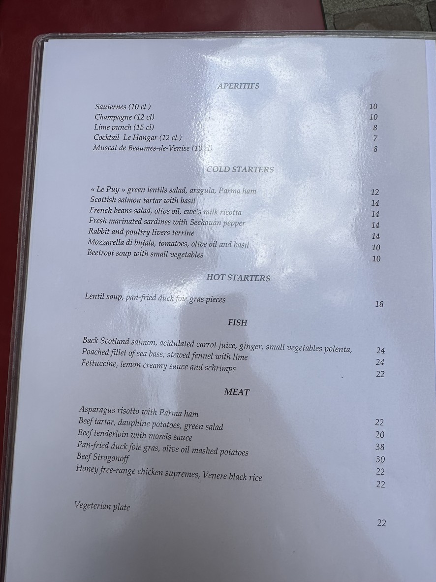 Le Hangar menu 1