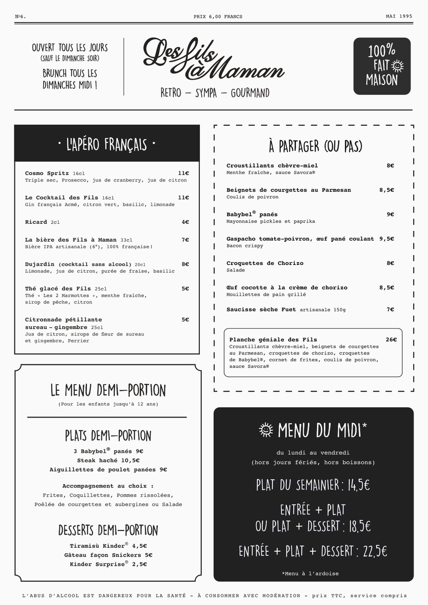 Les Fils à Maman Grands-Boulevards menu 1
