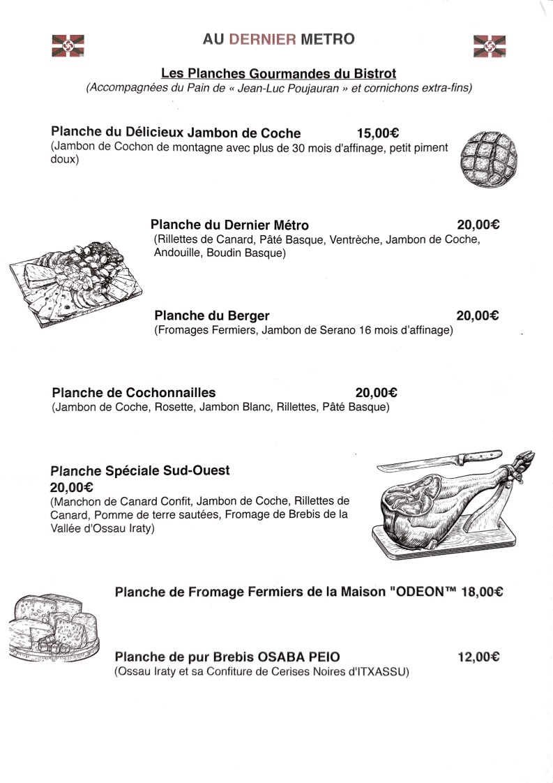 Au Dernier Métro menu 2