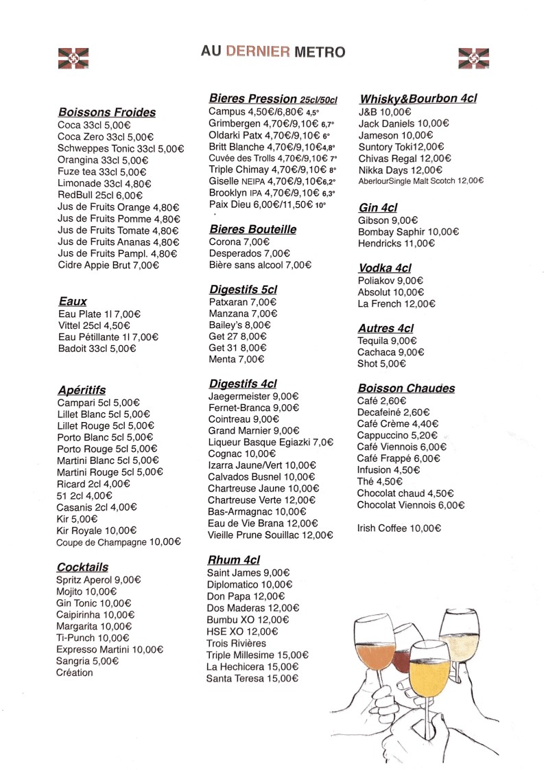 Au Dernier Métro menu 3
