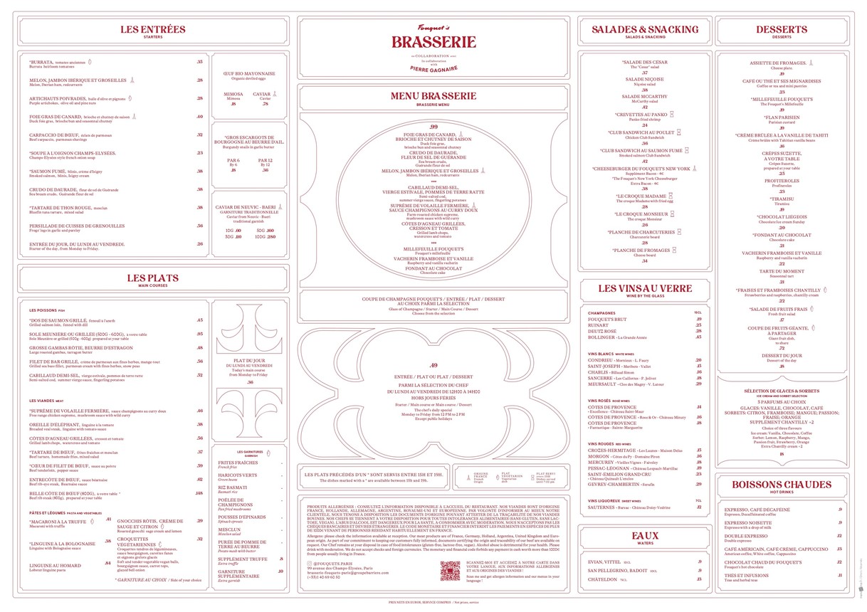 Brasserie Fouquet's Paris menu 1