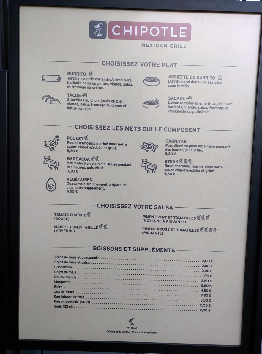 Chipotle Mexican Grill menu 1
