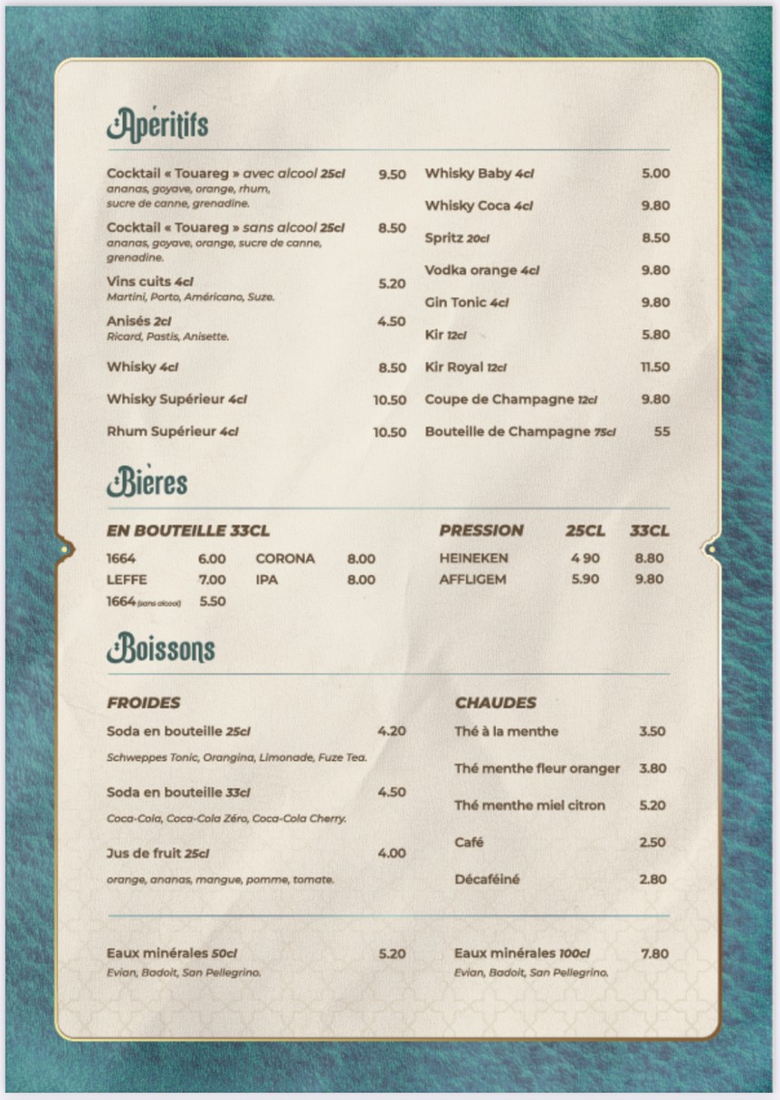 Le Touareg menu 6