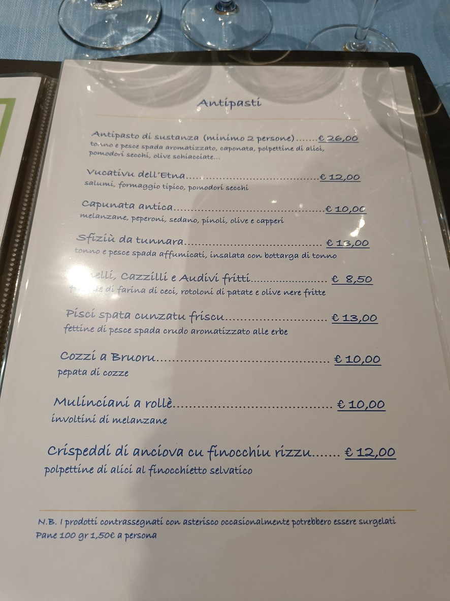 Lumie di Sicilia menu 1