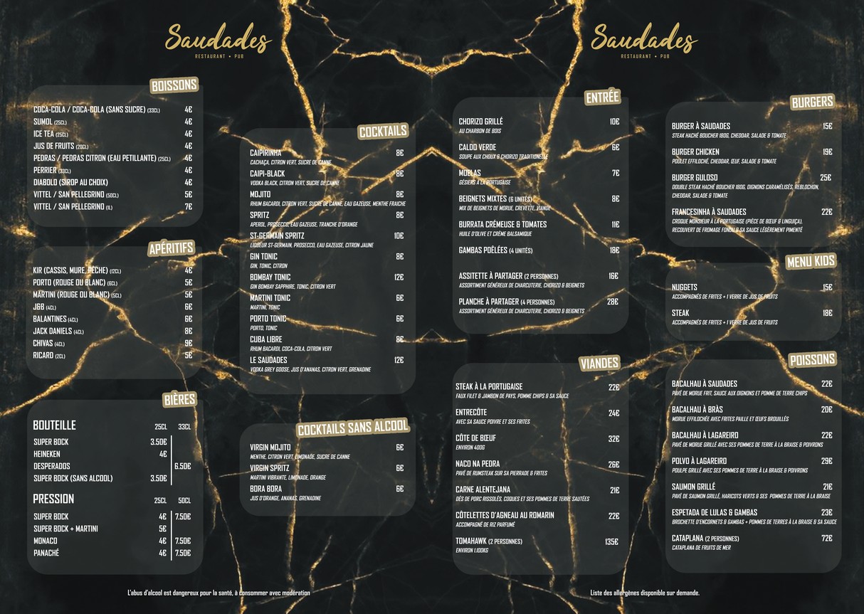 Saudades Restaurant Pub et Churrasqueira menu 1