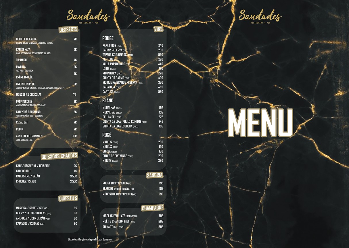 Saudades Restaurant Pub et Churrasqueira menu 2