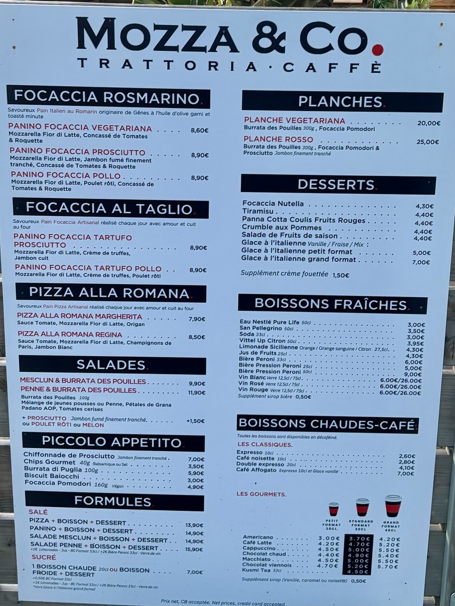 Mozza & Co menu 1