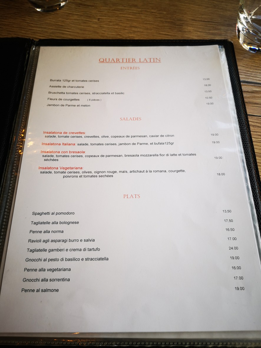 Quartier Latin menu 1