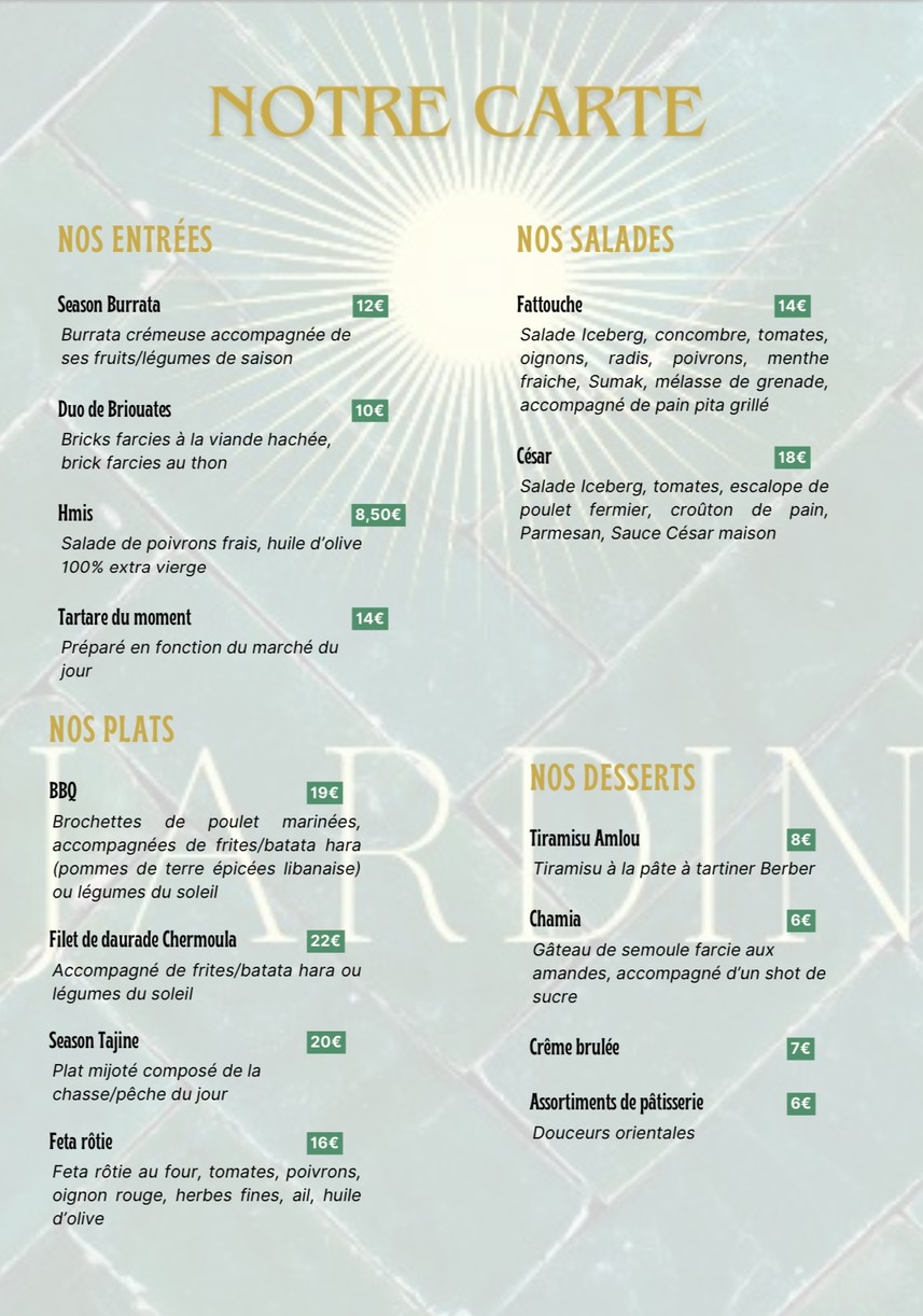 Le Jardin Paris menu 1
