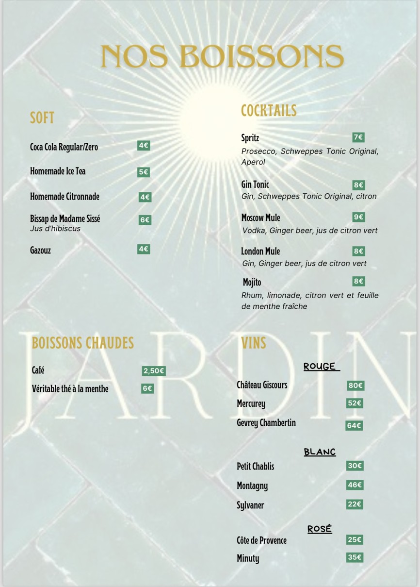 Le Jardin Paris menu 3