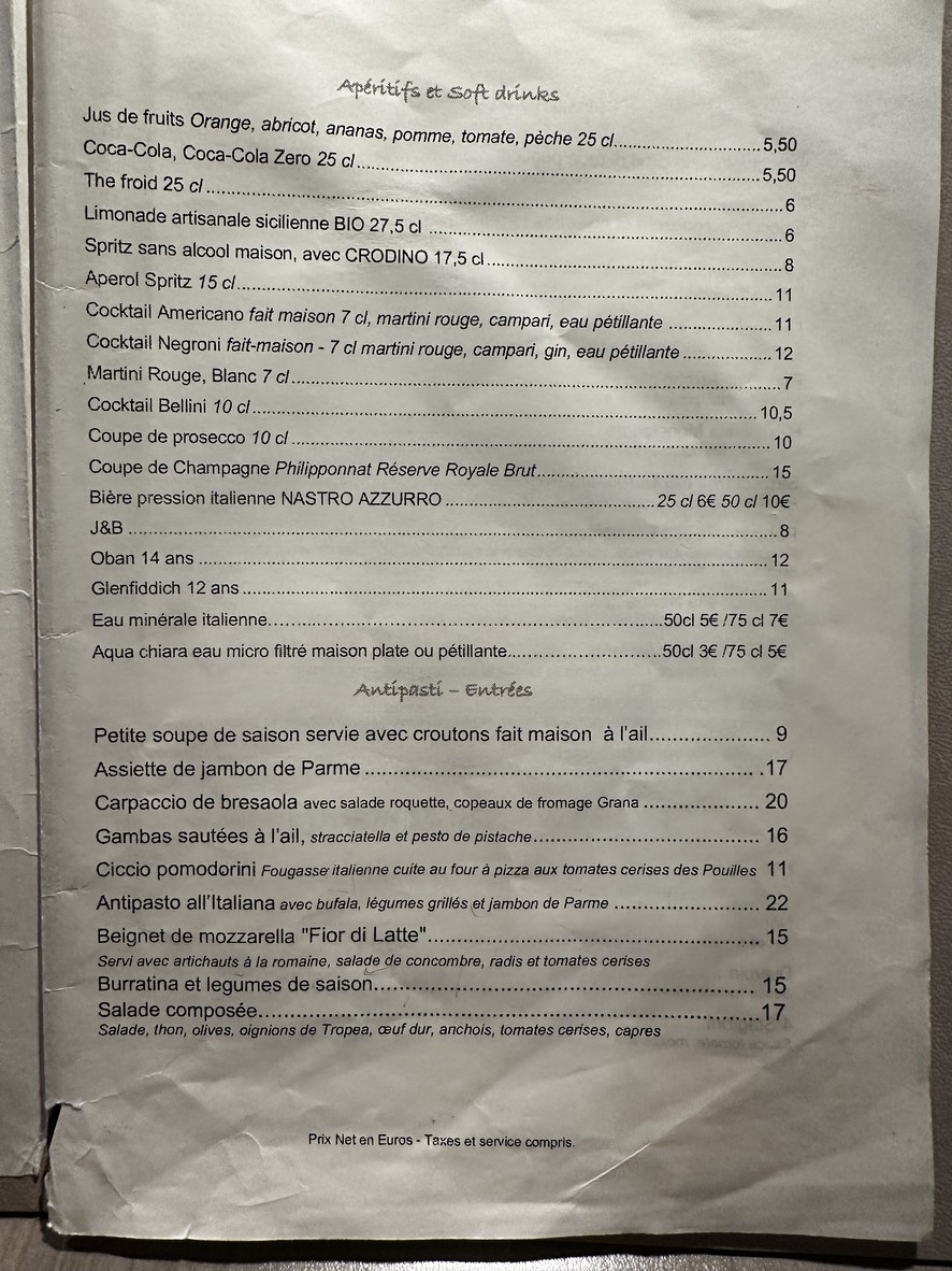 Pasta Oro Paris 16e menu 1