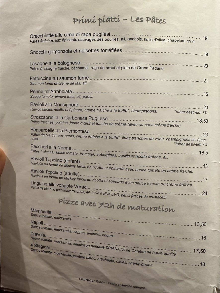 Pasta Oro Paris 16e menu 2