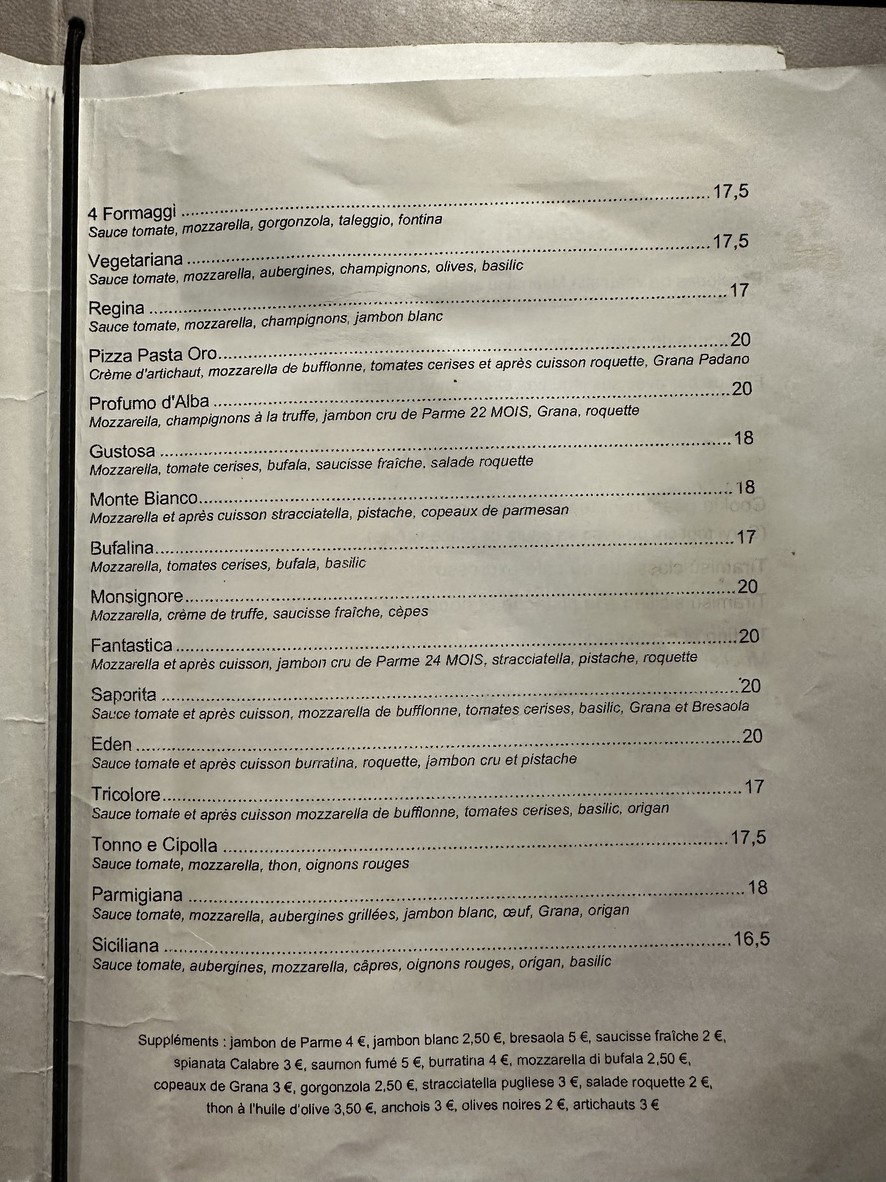 Pasta Oro Paris 16e menu 3