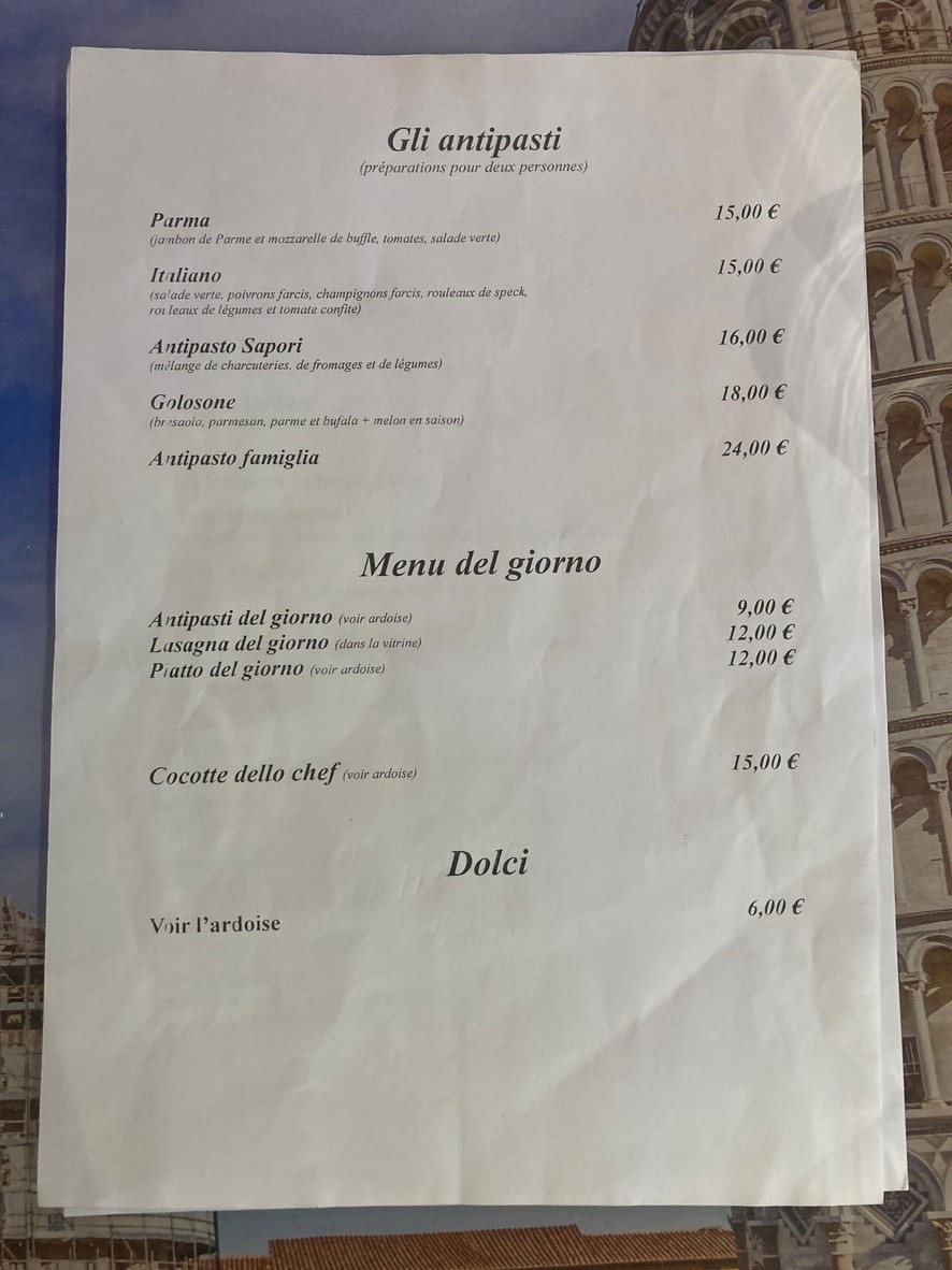 Sapori D'Italia menu 1