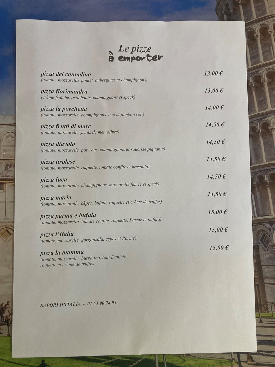 Sapori D'Italia menu 3