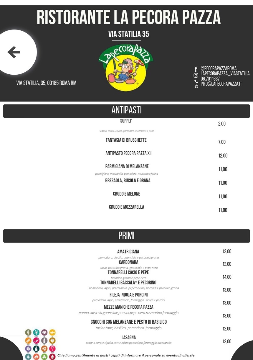 La Pecora Pazza menu 1