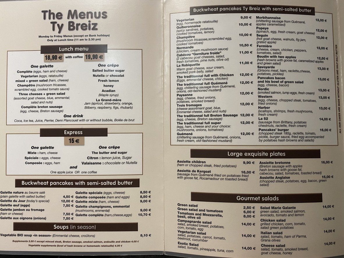 Ty Breiz Crêperie menu 1