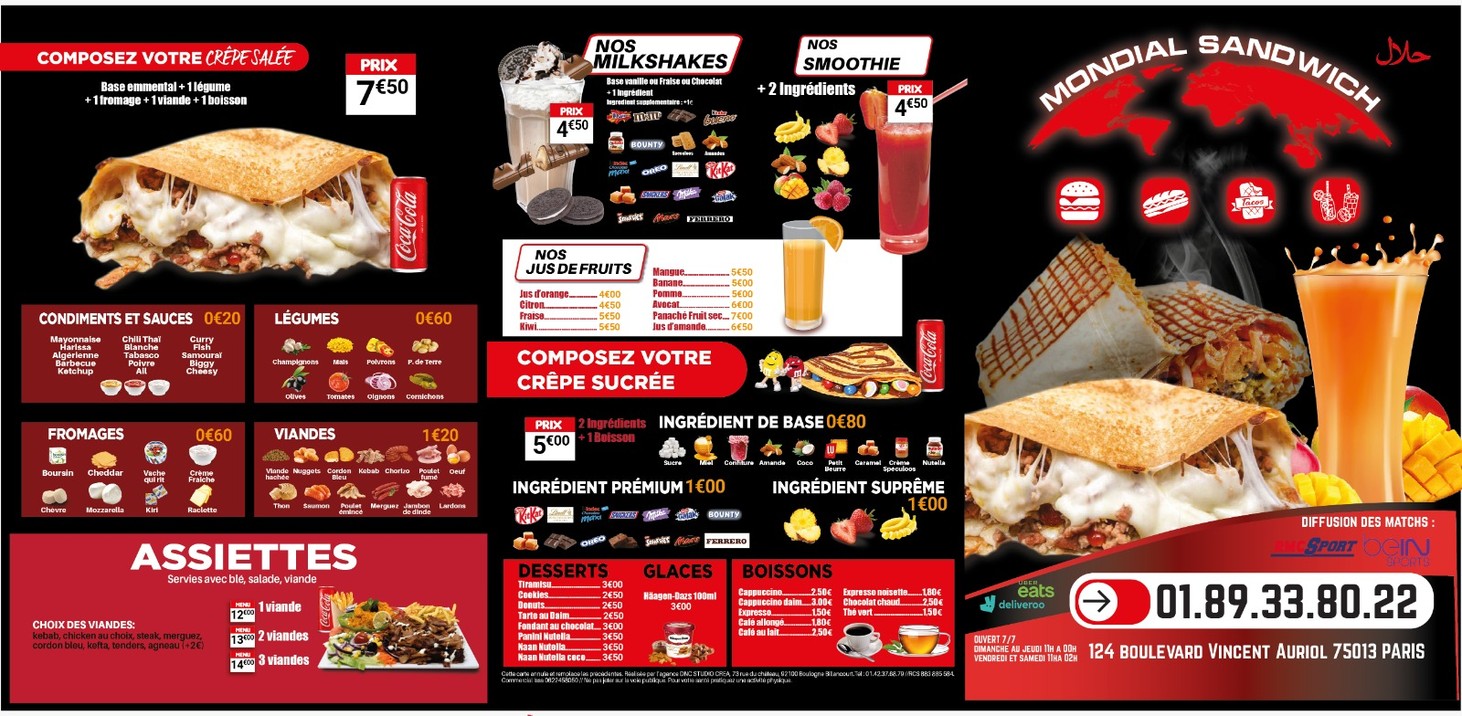 Mondial Sandwich menu 2