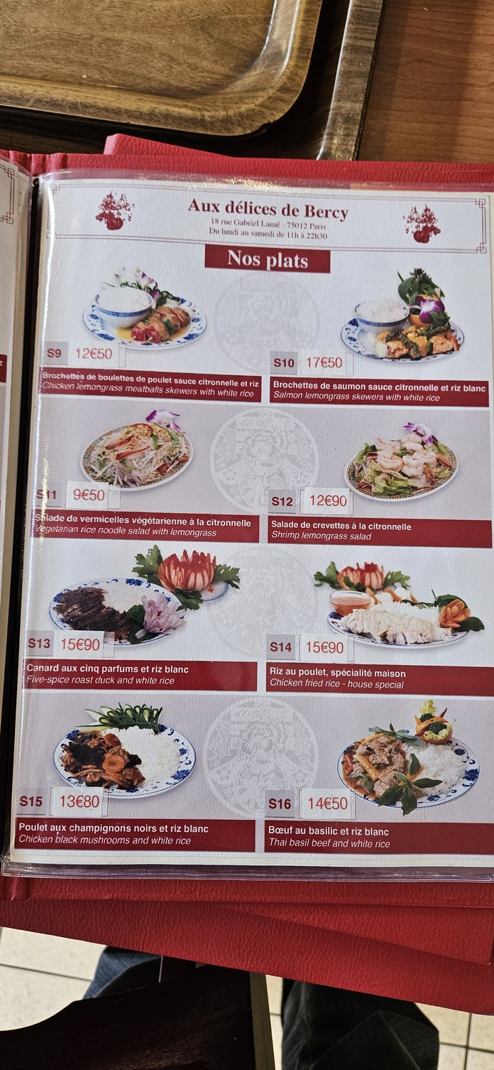 Aux Délices de Bercy menu 2
