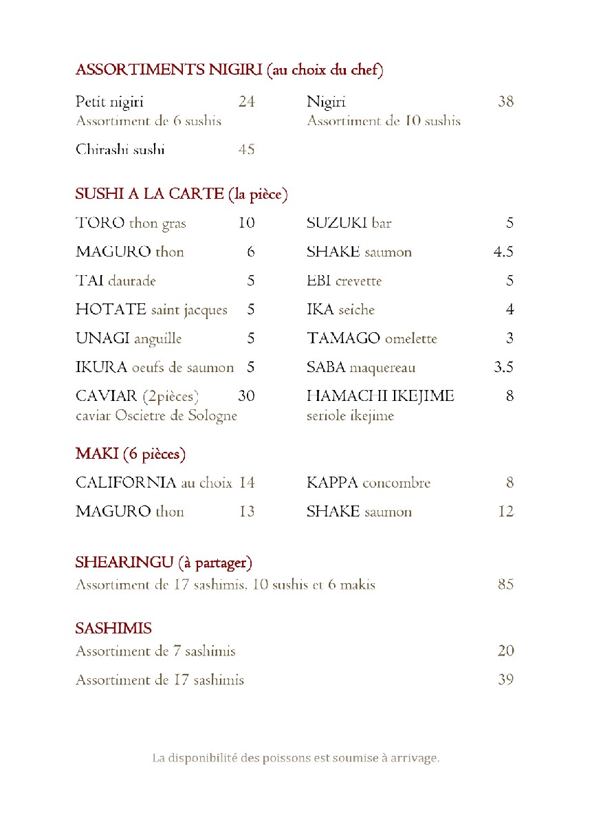 Benkay Washoku - Hôtel Novotel Tour Eiffel menu 3