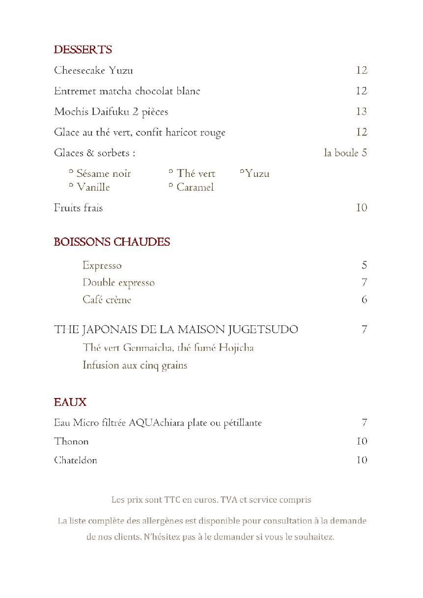 Benkay Washoku - Hôtel Novotel Tour Eiffel menu 4