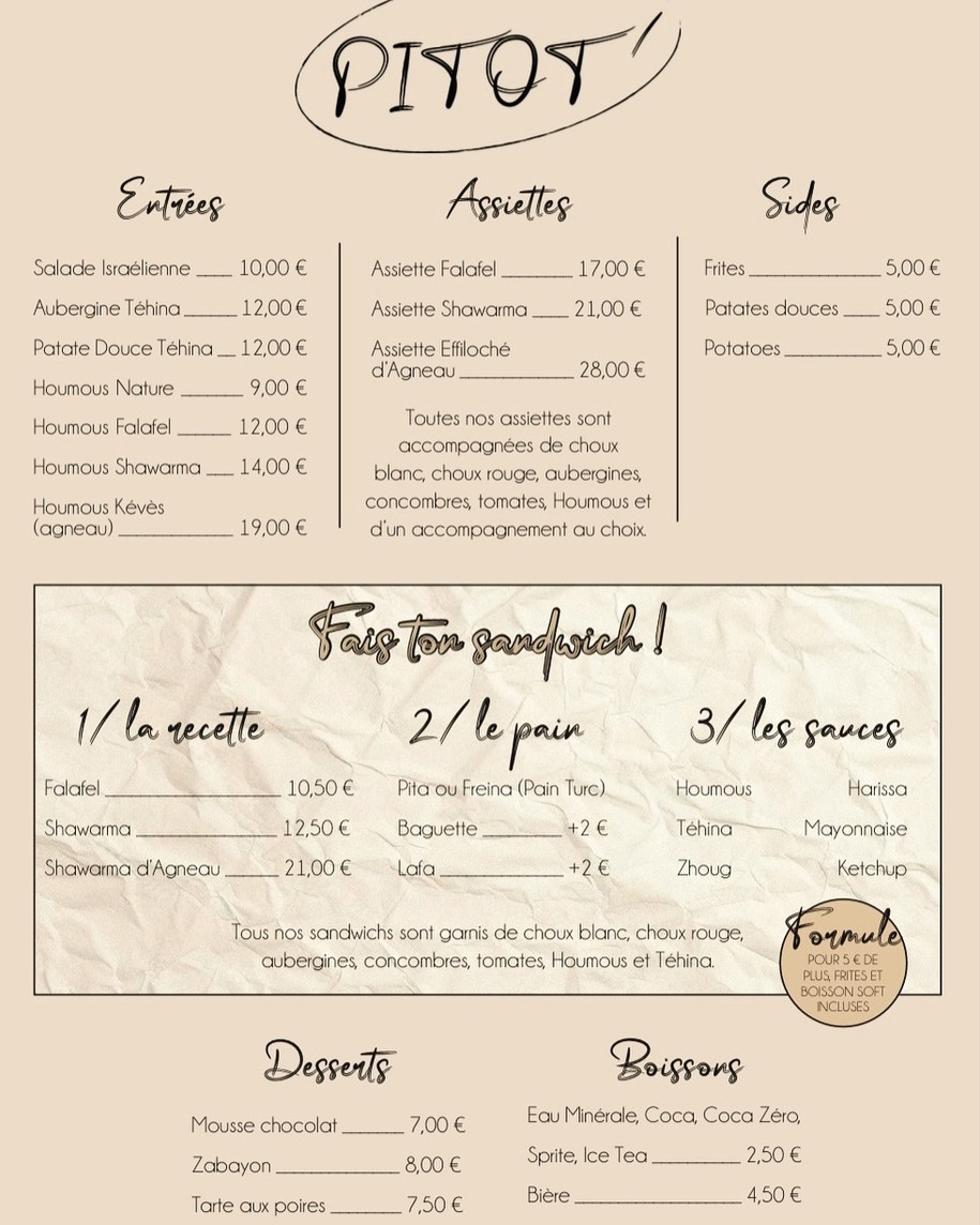 Pitot' menu 1
