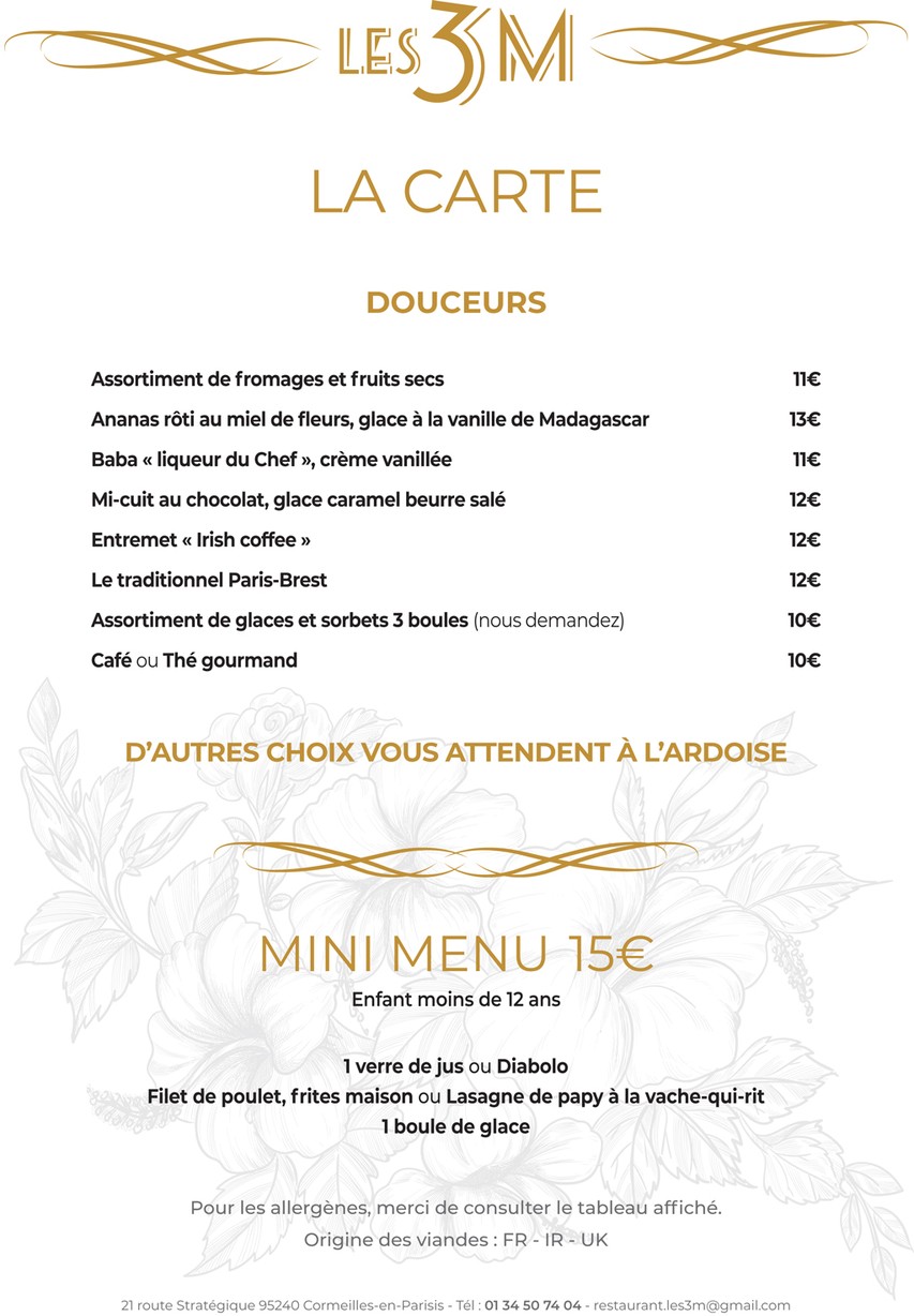 Restaurant Les 3M menu 3