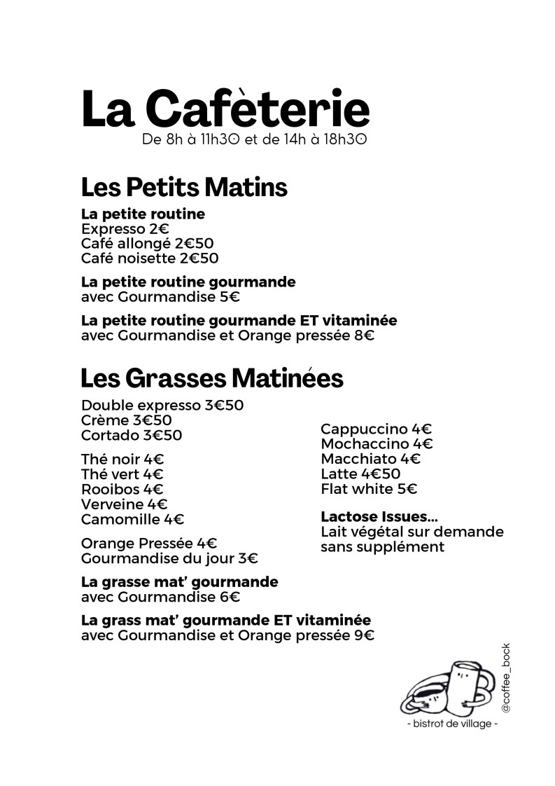 Le COFFEE BOCK - bistrot de Village à Montreuil menu 1