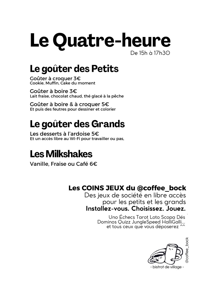 Le COFFEE BOCK - bistrot de Village à Montreuil menu 2