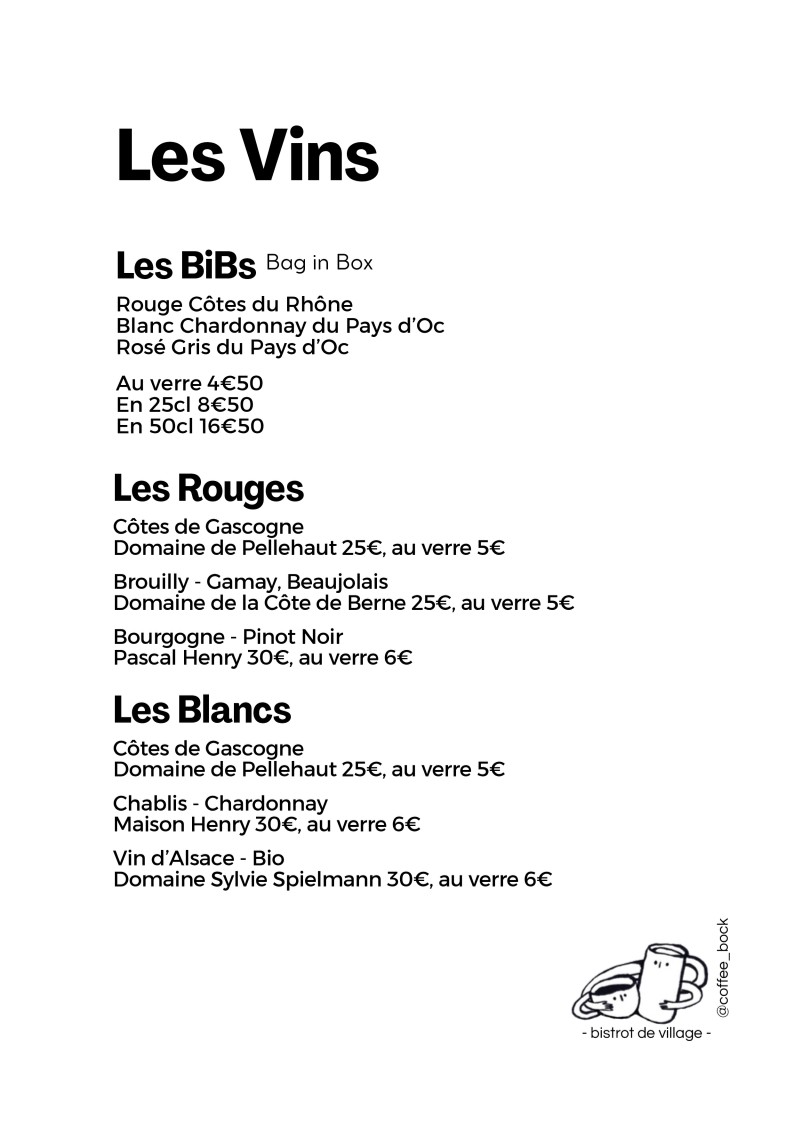 Le COFFEE BOCK - bistrot de Village à Montreuil menu 4