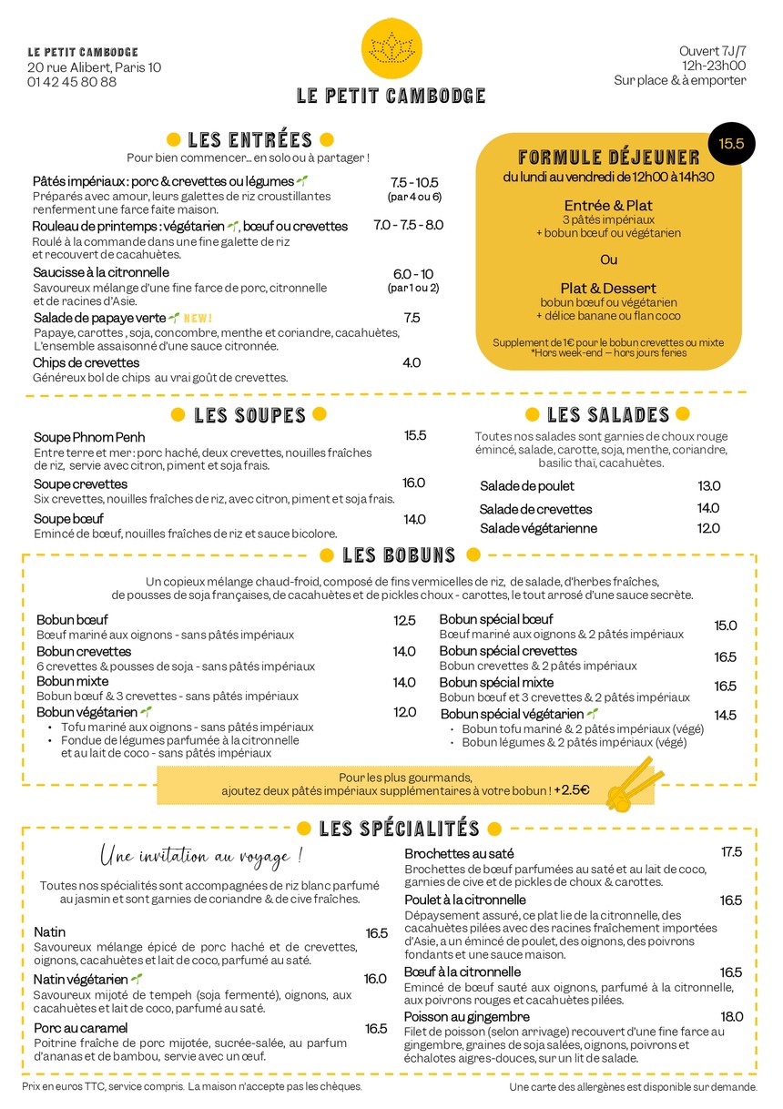 Le Petit Cambodge menu 1