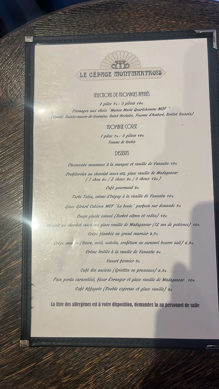 Le Cépage Montmartrois menu 3