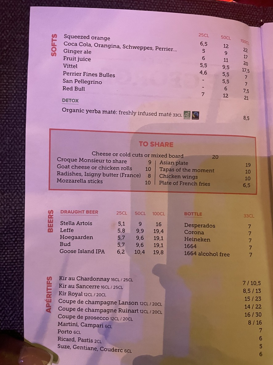 Le George V menu 1