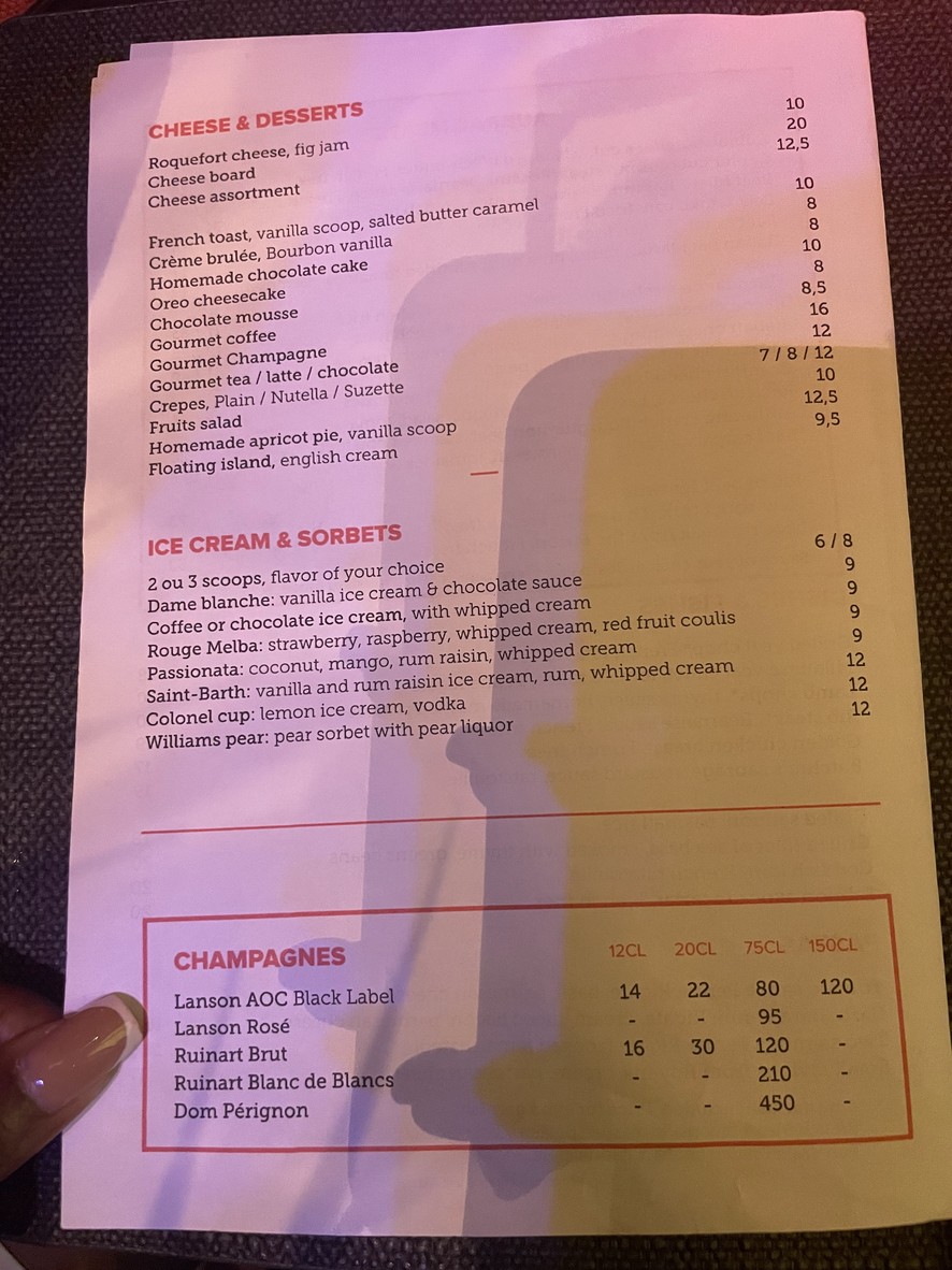 Le George V menu 2