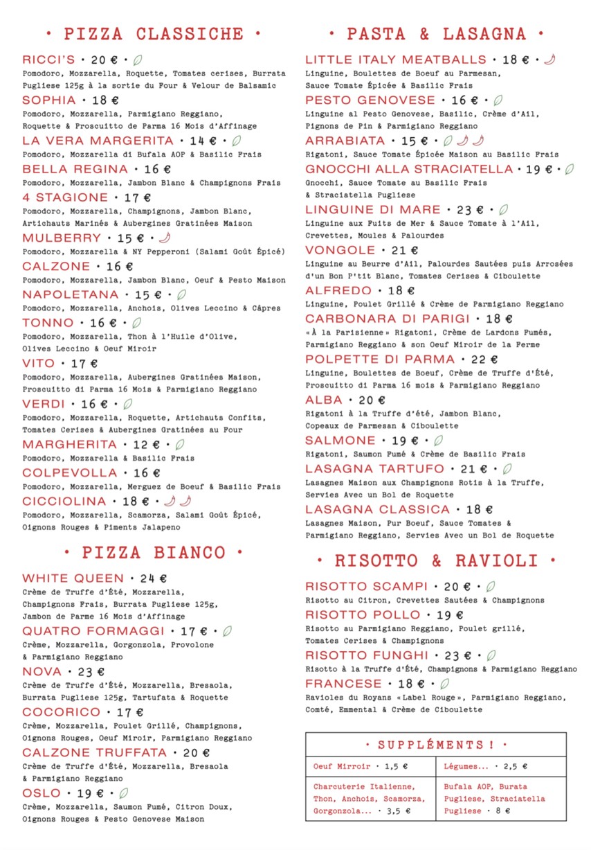 RICCI EIFFEL menu 2
