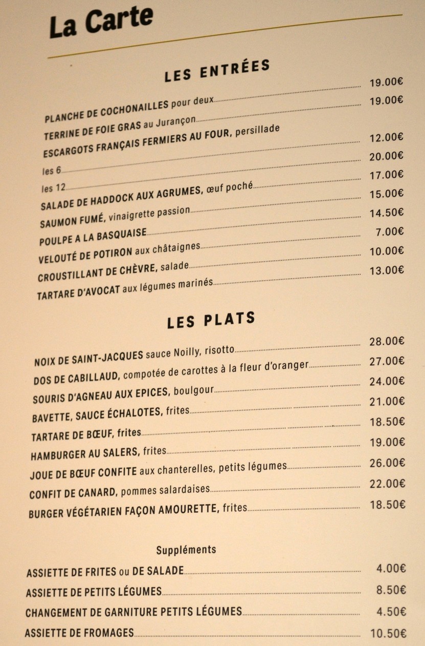 L'Amourette menu 1