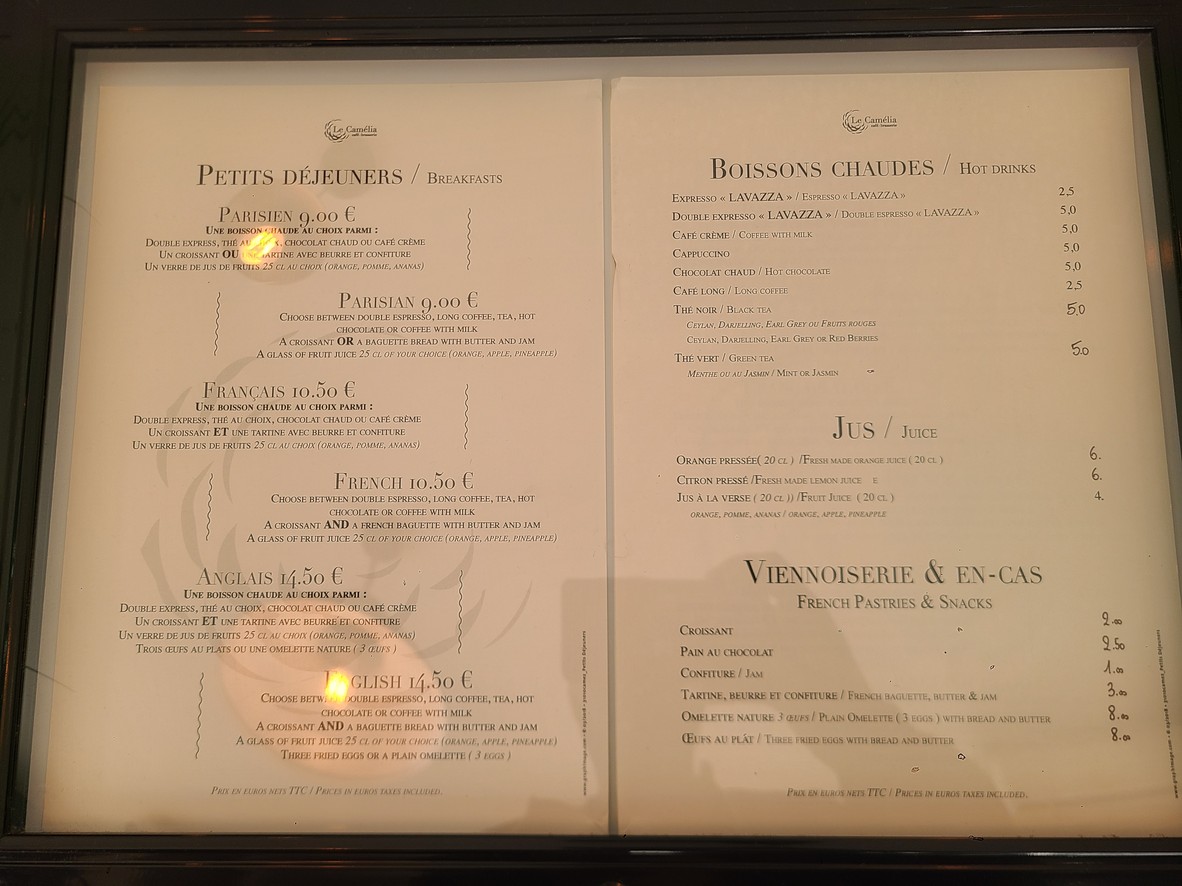 Le Camélia menu 1