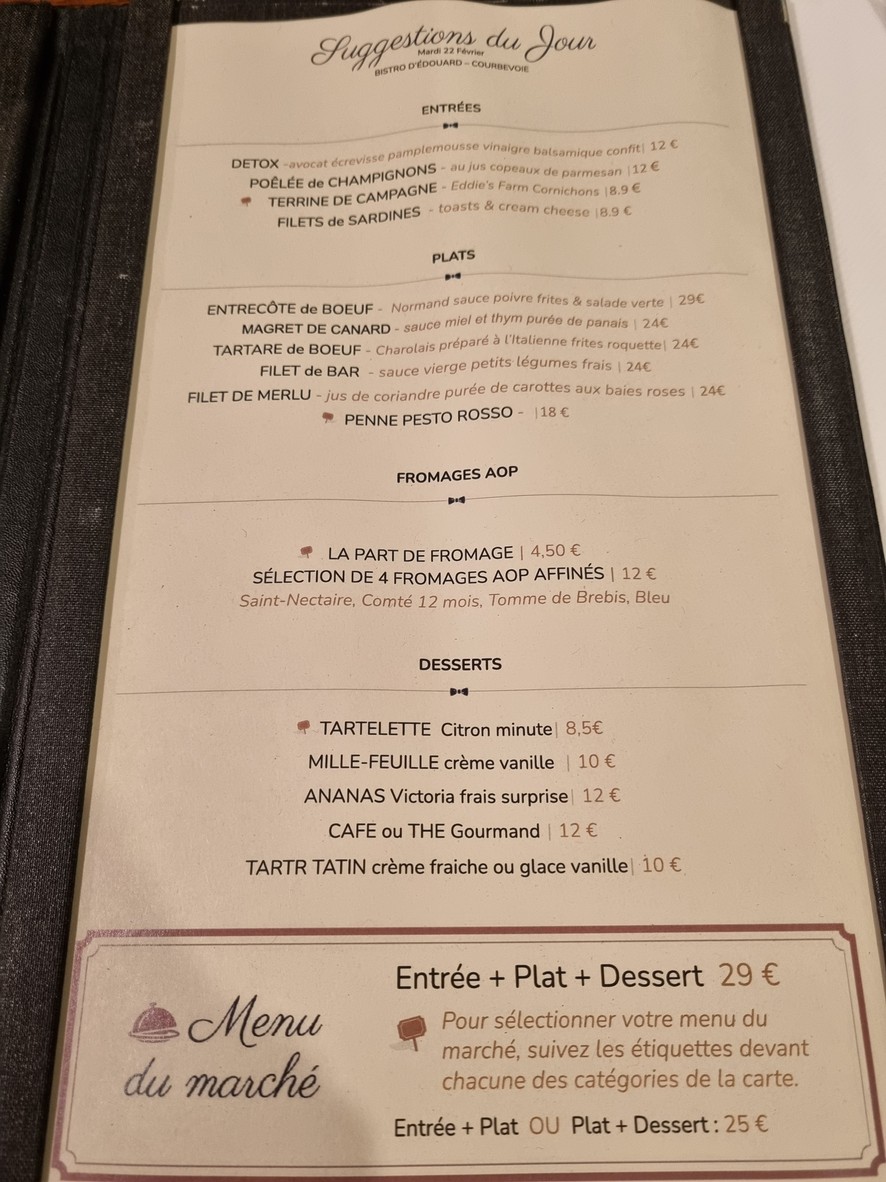 Bistro d'Édouard - Faubourg de l’Arche menu 2
