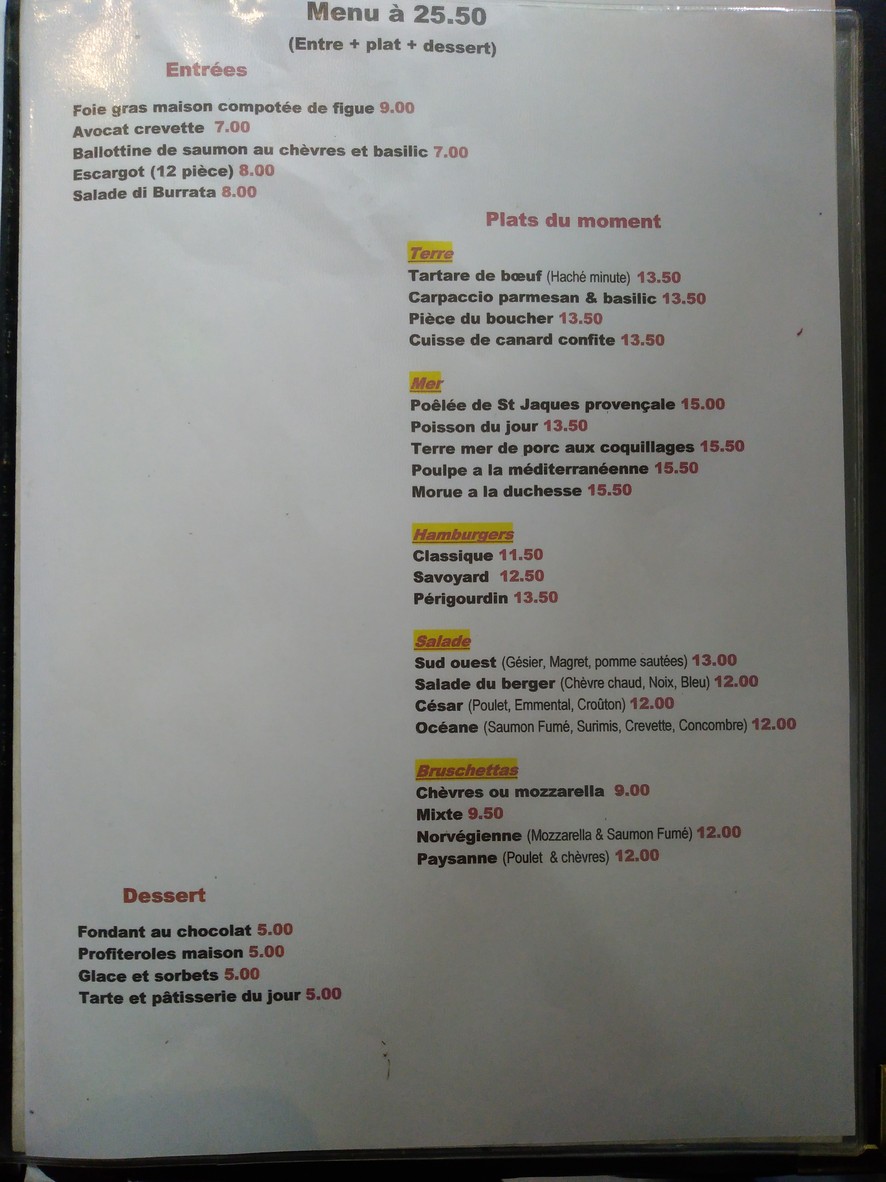 Aux Ducs d'Orléans menu 2